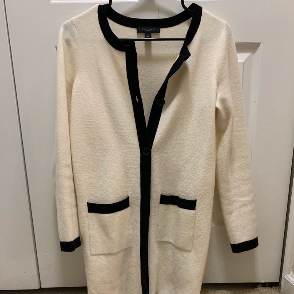 Ann Taylor Cream Cardigan with Black Details
